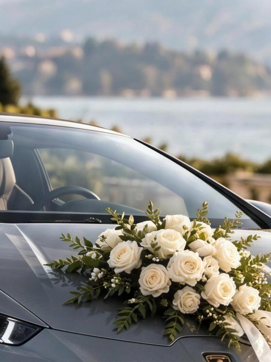 Una supercar con il bouquet sul cofano, per l'arrivo degli sposi